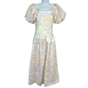 Scott McClintock Vtg 80s Cottagecore Pastel Floral Puff-Sleeve Midi Dress 12